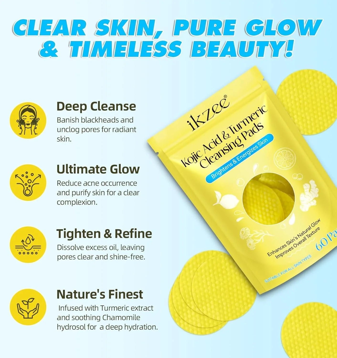 Glow Brighter, Fade Dark Spots: The Power of Turmeric & Kojic Acid in One Simple Pad(Pack of 20 pads).